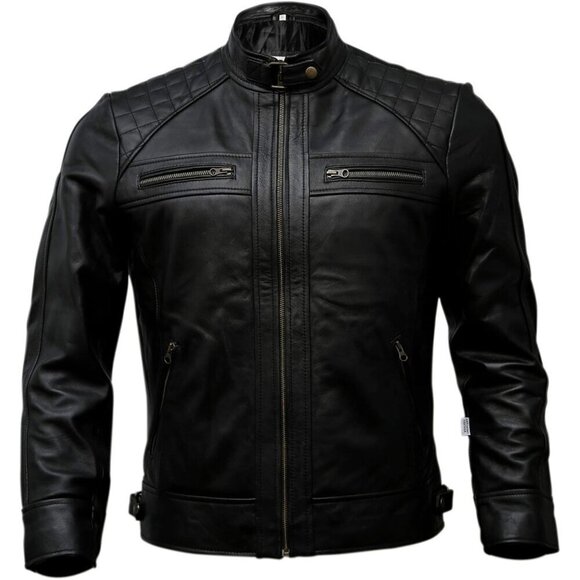 Other - Men’s Black Genuine Leather Biker Jacket Black Brown Vintage Motorcycle